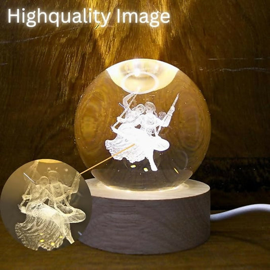 3D Engraved Crystal Ball LED Night Lamp with Romantic Couple on Swing