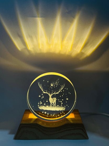 3D Deer Night Lamp with Wooden Base