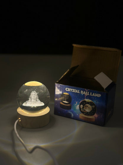 3D Crystal Glass Shiva Sculpture LED Night Lamp with Wooden Base