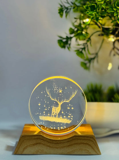 3D Deer Night Lamp with Wooden Base